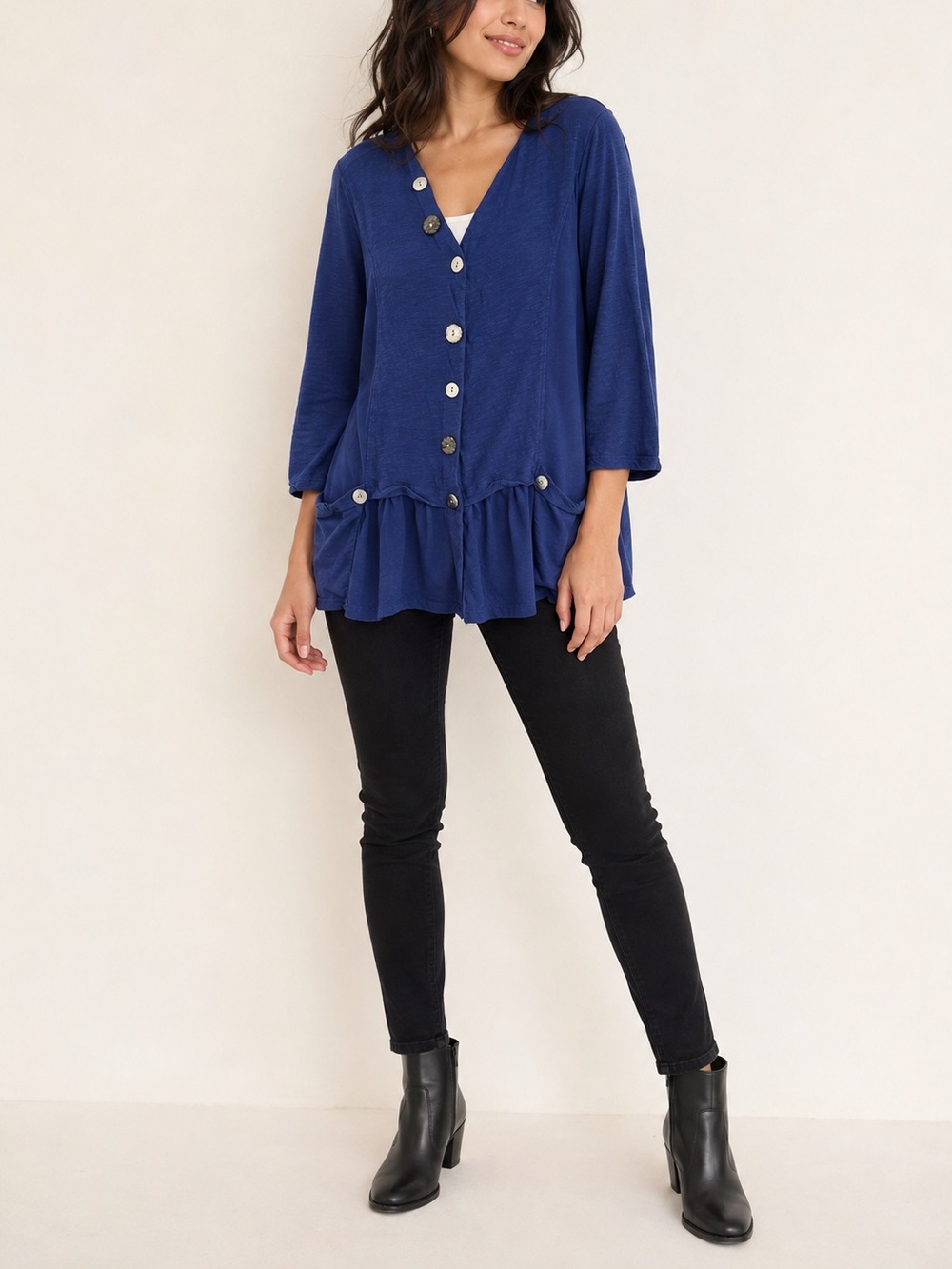 Neon Buddha Lightweight Cotton Tunic Jacket Blue Button Front Size L